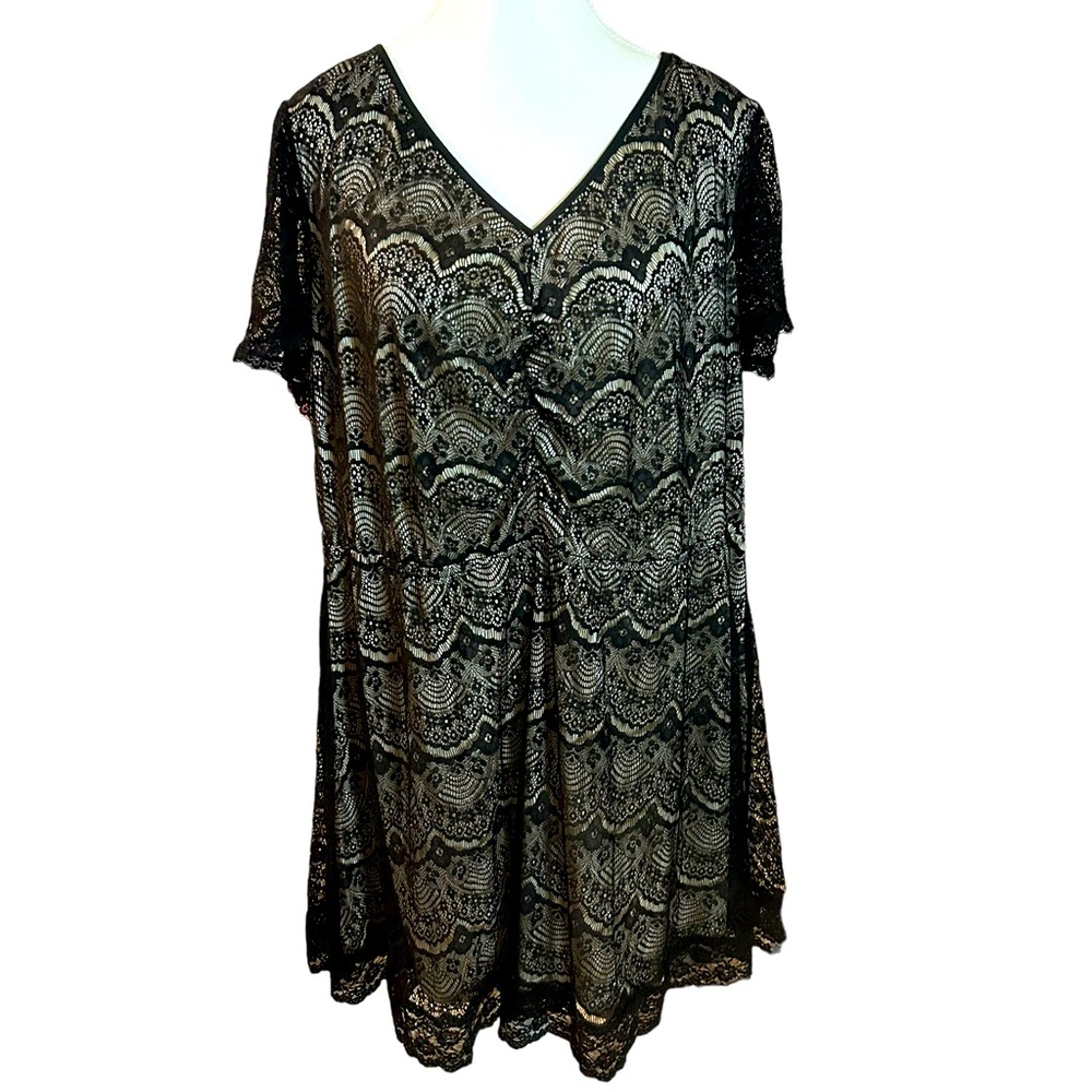 Style and Co Black Lace Overlay Babydoll Dress 2X